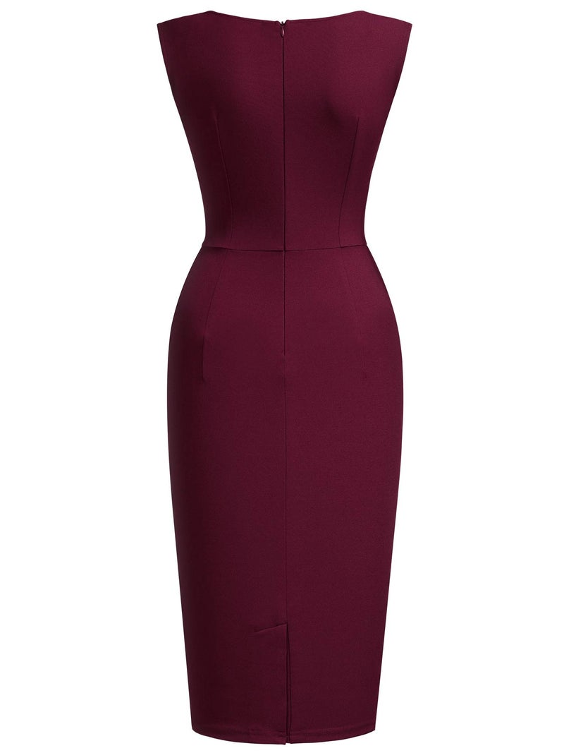 Miusol Women's Retro Ruffle Sleeveless Cocktail Pencil Dress (Small, Burgundy) - Image 5